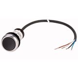 C22-D-S-K01-P62 Pushbutton, Flat, momentary, 1 NC, Cable (black) with non-terminated end, 4 pole, 1 m, black, Blank, Bezel: titanium