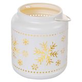 LED decoration – lantern with snowflakes, metal, white, 14 cm, 3x AAA, indoor, vintage