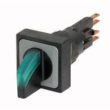 Q25LWK3-GN Illuminated selector switch actuator, momentary, 45° 45°, 25 — 25 mm, 3 positions, With thumb-grip, green, with VS anti-rotation tab, without light el