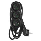 Extension Cord 1.5 m / 3 sockets / black / PVC / 1 mm2