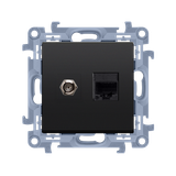 Aerial socket type „F” + computer RJ45 cat.5e, black matt