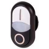 M22S-DDLM-WS-X1/X0 Double actuator pushbutton, RMQ-Titan, Pushbutton actuator I and indicator light flush, pushbutton actuator 0 non-flush, momentary, White lens, white,