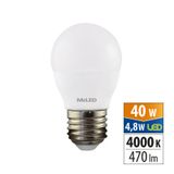 LED drop bulb 4.8W, E27, 4000K, CRI80, vit. angle 200°, 360° 470lm
