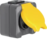 Socket, SCHUKO, with flap, 16 A, 250 V~, IP44, ISO-Panzer IP44, dark. grey/yellow