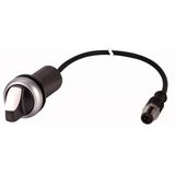 C22-WK3-K20-P1 Changeover switch, With thumb-grip, momentary, 2 N/O, Cable (black) with M12A plug, 4 pole, 0.2 m, 3 positions, Bezel: titanium
