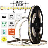 LED strip SMD2835 NW, 240LED/m, 6W/m, DC 24V, 540lm/m, CRI90, IP20, 8mm, 5m