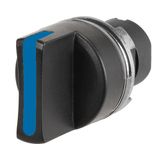 Knob selector switch, blue, 3-position, Cam T, spring return to Centre