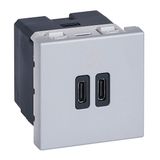 Prise double USB Mosaic Type-C + Type-C Power Delivery 3A 30W - Alu
