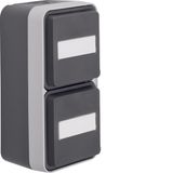 SCHUKO soc.out. 2g vert. hinged cover surf.-mtd,enhncd contact prot.,W