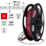 LED strip SMD2835 red, 120LED/m, 9.6W/m, DC 24V, 290lm/m, IP67, 10mm, 50m