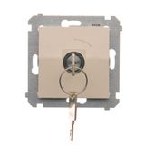Momentary single switch with a key (module) 2 positioned "0-I",
butt N/O, 5 A, 250 V~. The removable in 0 position.; cream