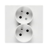 Double angled socket outlet with earthing and shutters and current phase constancy, (Complete product), Simon 24, IP20, 16A, white