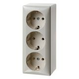 3gang SCHUKO soc. out., surface-mtd, screw terminals, surface-mtd, whi