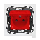 Single socket outlet with earthing for IP44 version without frame seal, with shutters, (module), Simon 24, IP44, 16A, anibacterial red, Flap color: Same as a cover
