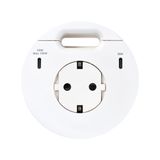 Furniture power socket (schuko grounding) with USB-C 100W charger and grommet (cable outlet), Simon 400 Flash 90, IP20, 16A, white, Mount. dimen.: Ø80mm