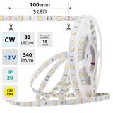 LED strip SMD5050 CW, 30LED/m, 7,2W/m, 540lm/m, IP20, DC 12V, 10mm, 50m