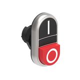 Double-touch actuator, spring return Ø22mm Platinum series chromed plastic, 1 extended and 1 flush pushbuttons. Both spring return, Black - Red/I - 0