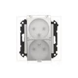 Double plug socket for the IP44 version - with a gasket - transparent flap, module, 16A, quick connection, matt aluminum