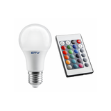 LED Bulb E27 RGBW, A60, 9 W, 830 lm, AC220-240V, 200°, remote control