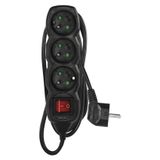 Extension Cord 3 m / 3 sockets / switch / black / PVC / 1.5 mm2