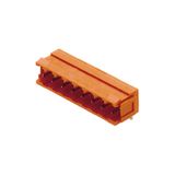 PCB plug-in connector, male header, Dovetails for fixing blocks, THT solder connection, 5.08 mm, Number of poles: 5, 90°, Solder pin length (l): 3.2 mm, tinned, orange, Box