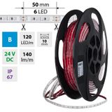 LED strip SMD2835 blue, 120LED/m, 9.6W/m, DC 24V, 140lm/m, IP67, 10mm, 50m