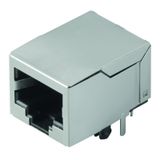 PCB plug-in connector, RJ45 jacks, Cat. 5 , THT solder connection, 90°, Latch option: bottom, Shield tabs: none, 30...80 µ" Ni / ≥ 30 µ" Au , LED: No, Number of poles: 8, Tray