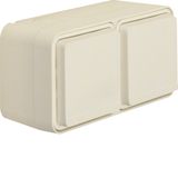 SCHUKO soc.out. 2gang hor. hinged cover surface-mtd, W.1, p.white, mat