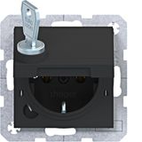 SCHUKO wall socket, single-wall + locking, plug-in type A.x/C.x matte black