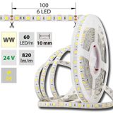 LED strip SMD5050 WW, 60LED/m, 14,4W/m, 1036lm/m, IP54, DC 24V, 10mm, 5m