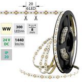 LED strip SMD2216 WW, 300LED/m, 18W/m, 1440lm/m, IP20, DC 24V, 8mm, 5m