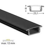 Built-in aluminum profile VP, 23x8 mm black including black diffuser, 1 m