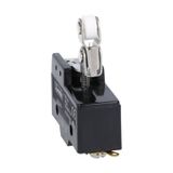 Plastic micro switch, K series, top roller push plunger. One-way roller lever. Contacts 1NO/NC. Solder terminals