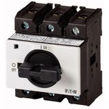 P3-100/IVS/N/HI11 On-Off switch, P3, 100 A, service distribution board mounting, 3 pole + N, 1 N/O, 1 N/C, with black thumb grip and front plate