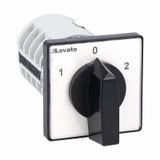 Rotary cam switch 7GN series, Dahlander motor control switch 1-0-2, 20A, for front mounting with black handle, front plate 48X48mm