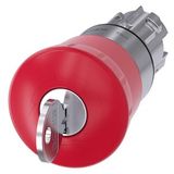 EMERGENCY STOP mushroom pushbutton, 22 mm, round, metal, shiny, red, 40 mm, with RONIS lock,