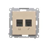 Computer socket RJ45 category 5e + telephone socket RJ12, champagne matt