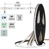 LED strip SMD2835 CW, 60LED/m, 7,2W/m, DC 24V, 622lm/m, CRI90, IP20, 10mm, 50m