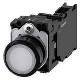 Pushbutton, illuminated, 22 mm, round, plastic, white, 1 NO + 1 NC, 110 V AC