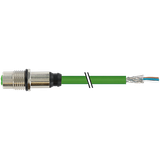 M12 female recept. D-cod. shielded rear PUR 1x4xAWG22 gn 16m