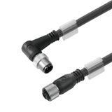 Bus line, Connecting line, M12 / M12, Number of poles: 2, 1 m, pin, angled - bush straight, Shielded: Yes, LED: No, Sheath material: PVC, Halogen: Yes