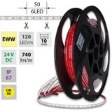LED strip SMD2835 EWW, 120LED/m, 9,6W/m, DC 24V, 740lm/m, CRI90, IP67, 10mm, 50m