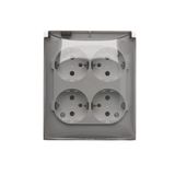 Quadruple socket outlet with SCHUKO earthing and shutters - IP44 version - transparent flap, 16A, Screw, white