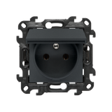 Single socket outlet with earthing for IP44 version without frame seal, without shutters, (module), Simon 24, IP44, 16A, graphite mat, Flap color: Same as a cover