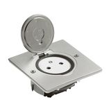 FLOOR 2P+T FB SOCKET SQUARE BRUSHED STAINLESS STEEL