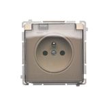 IP44 single socket outlet - transparent flap, beige, 16A
