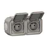 Plexo Surface French standard horizontal prewired socket outlet - 2 gang - Grey