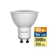 LED bulb GU10, 8W, 3000K, CRI80, vit. angle 100°, use 360° 806lm