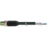 M12 male 0° A-cod. with cable PUR AWG24+22 shielded bk +drag ch. 0.3m