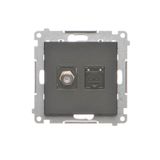 Aerial socket type "F" + computer socket RJ45 cat.6, module, black matt